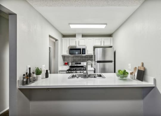 Model kitchen with stainless steel appliances