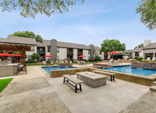 Poolside cabanas and lounge chairs