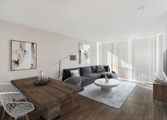 Model living room with sliding glass door