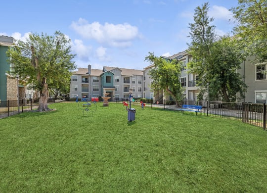 Community Dog Park with Agility Equipment at Essence Apartments in Dallas, TX.