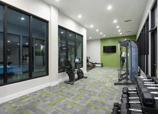 Community Fitness Center with Equipment at Haven at Water's Edge Apartments in Tampa, FL.