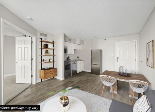 Model living and kitchen area