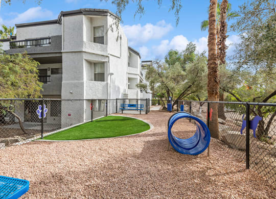 Community Dog Park with Agility Equipment at Crystal Creek Apartments in Phoenix, AZ.