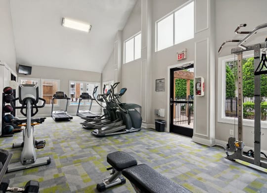 Community Fitness Center with Equipment at Park 2300 Apartments in Charlotte, NC.