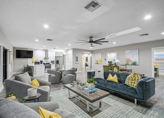 Community Clubhouse with Lounge Furniture and TV at Park at 7200 Apartments in Jacksonville, FL.