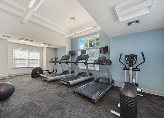 Community Fitness Center with Treadmills at The Commons at Haynes Farm Apartments in Boston, MA.