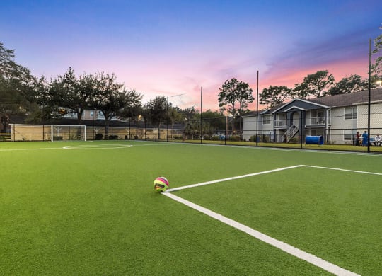 Community Soccer Field with Nets at Retreat at Crosstown Apartments in Riverview, FL.