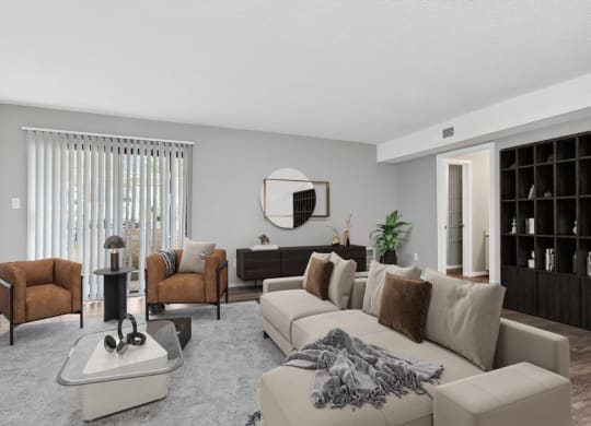 Model living room with large sofa
