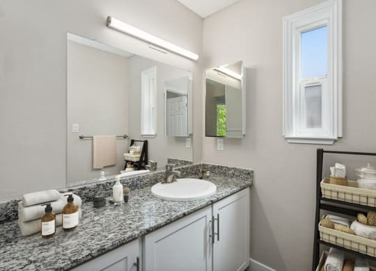 Model bathroom with white vanity
