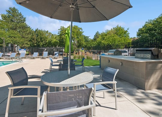 Outdoor BBQ Area with Furniture at Overlook Apartments located in Salt Lake City, UT.