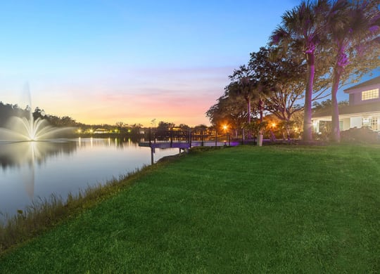 Community Fountain and Deck at Vinings at Hunter's Green Apartments in Tampa, FL.