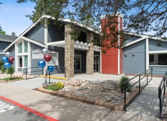 Apartment building exterior and landscape