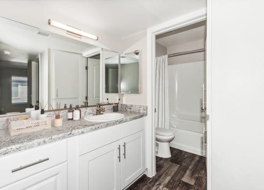 Model bathroom with separated vanity