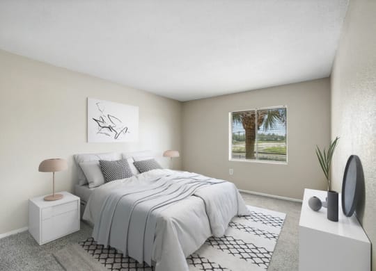 Model bedroom with plush carpeting
