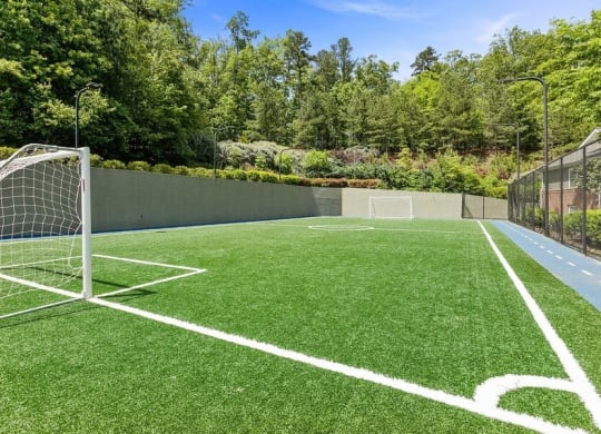 Soccer field with painted lines and turf