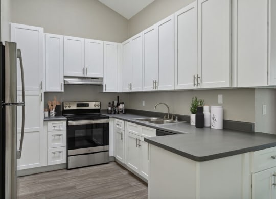 Model kitchen with stainless steel appliances