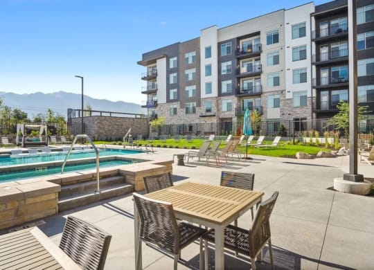 Poolside picnic tables