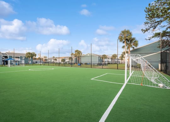Community Soccer Field with Nets at Park at 7200 Apartments in Jacksonville, FL.
