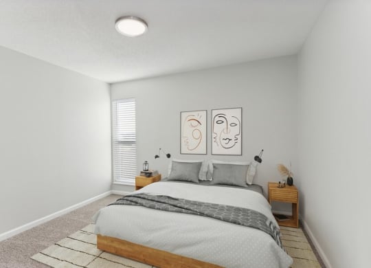 Model bedroom with queen-size bed