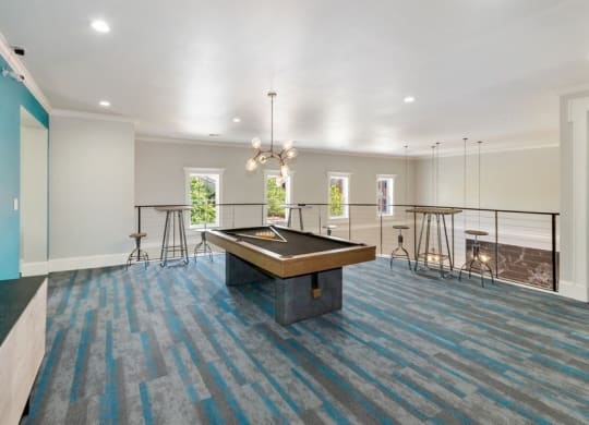 Clubhouse second floor game room with pool table