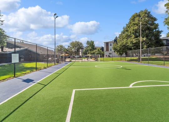 Community Soccer Field with Nets at Waterfront Apartments in Lakewood, CO.