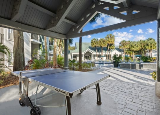 Covered Outdoor Ping Pong Table at Caribbean Breeze Apartments in Tampa, FL.