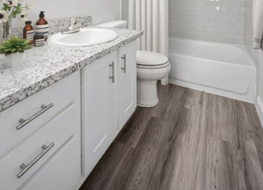 Model bathroom with white vanity