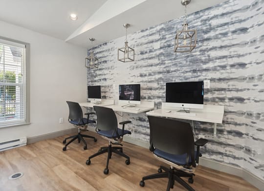 Clubhouse Workstation Area at The Commons at Haynes Farm Apartments in Boston, MA.