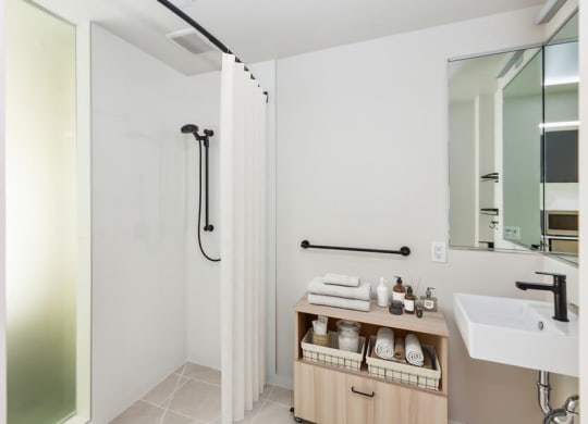 Model bathroom with shower