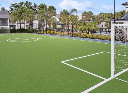 Community Soccer Field with Nets at Rosehill Preserve Apartments in Orlando, FL.
