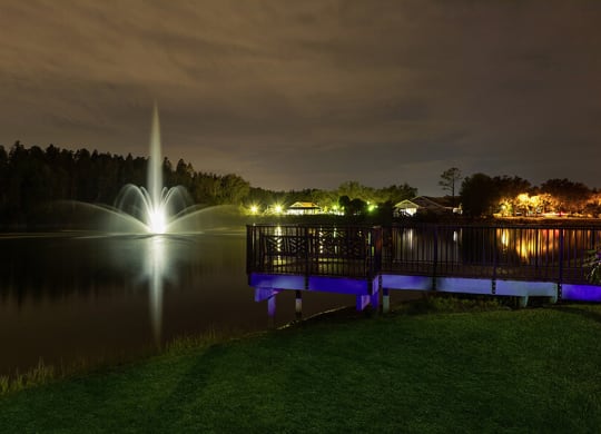 Community Fountain and Deck at Vinings at Hunter's Green Apartments in Tampa, FL.