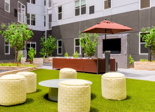 Outdoor space with tables and chairs