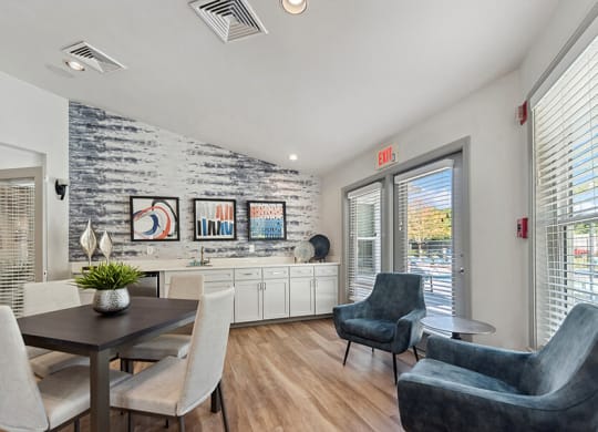 Community Clubhouse with Lounge Furniture at The Commons at Haynes Farm Apartments in Boston, MA.