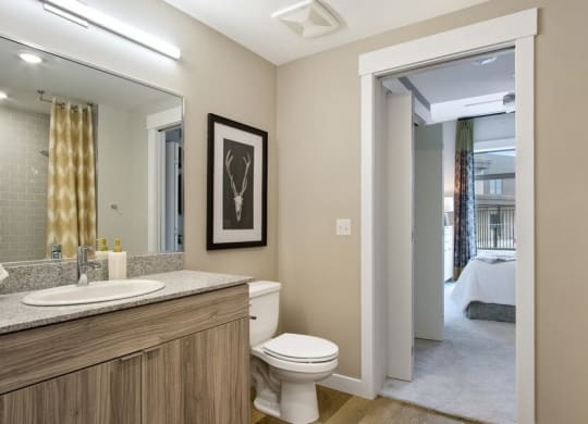 Model bathroom with light vanity