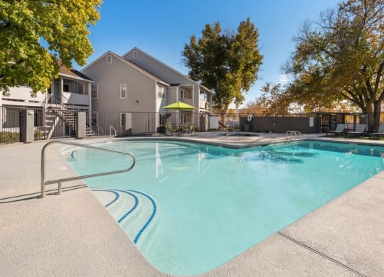 Swimming pool and pool deck at Bella Vista Apartments in St. George, Utah.