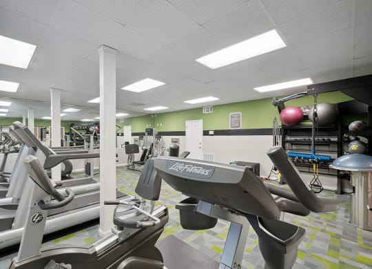 Community Fitness Center with Equipment at Westland Park Apartments in Jacksonville, FL.