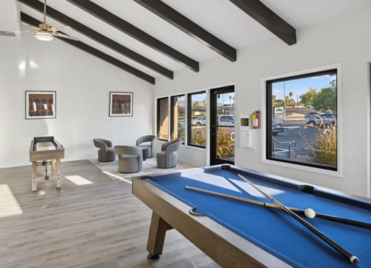 Community Clubhouse with Game Tables at Tanque Verde Apartments located in Tucson, AZ.