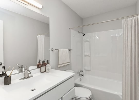 Model bathroom with white vanity