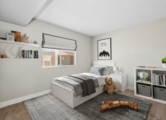Model apartment bedroom at Villages at Metro Center, Phoenix