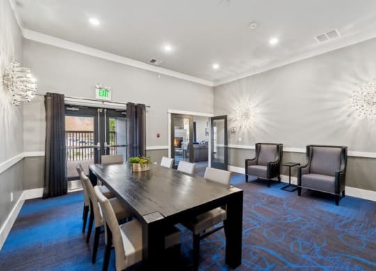 Community lounge space with table