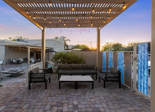 Outdoor Patio Area with Lounge Furniture at Ridgeline Apartments in Tucson, AZ.