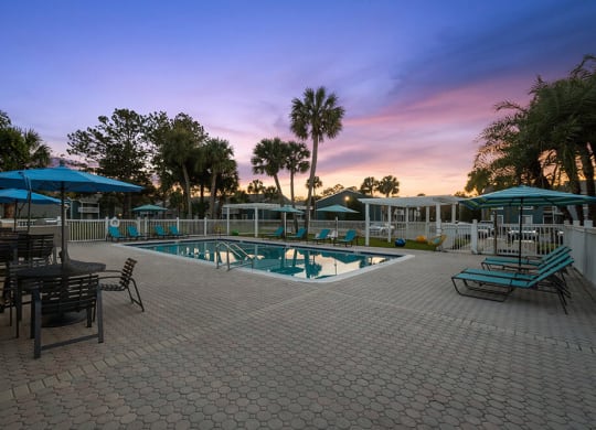 Community Swimming Pool with Pool Furniture at Park at 7200 Apartments in Jacksonville, FL.