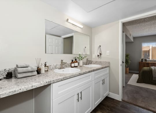 model apartment bathroom and bedroom at Villages at Metro Center, Arizona, 85051