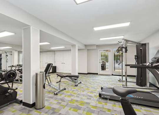 Community Fitness Center with Equipment at Parc at Creekside Apartments in Kansas City, MO.