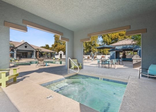 Covered outdoor hot tub at Array South Mountain, Phoenix, 85044
