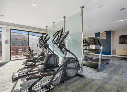 Community Fitness Center with Equipment at Spring Parc Apartments in Silver Spring, MD.