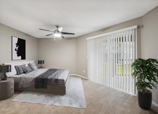 Model bedroom with large patio door
