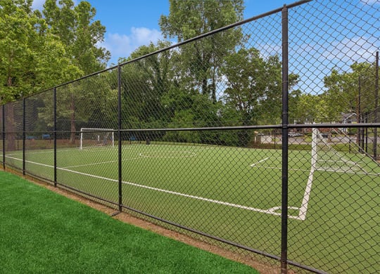 Community Soccer Field with Nets at Park 2300 Apartments in Charlotte, NC.