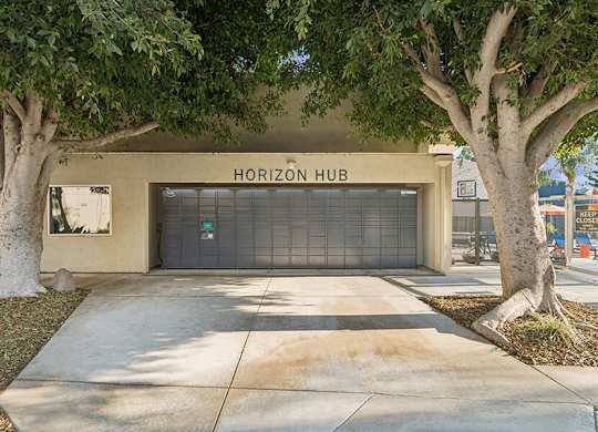 Exterior Community Mail Hub at Horizon Apartments located in Santa Ana, CA.