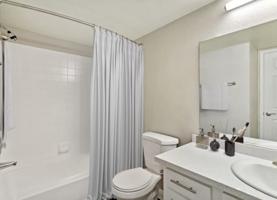 Model bathroom with white vanity